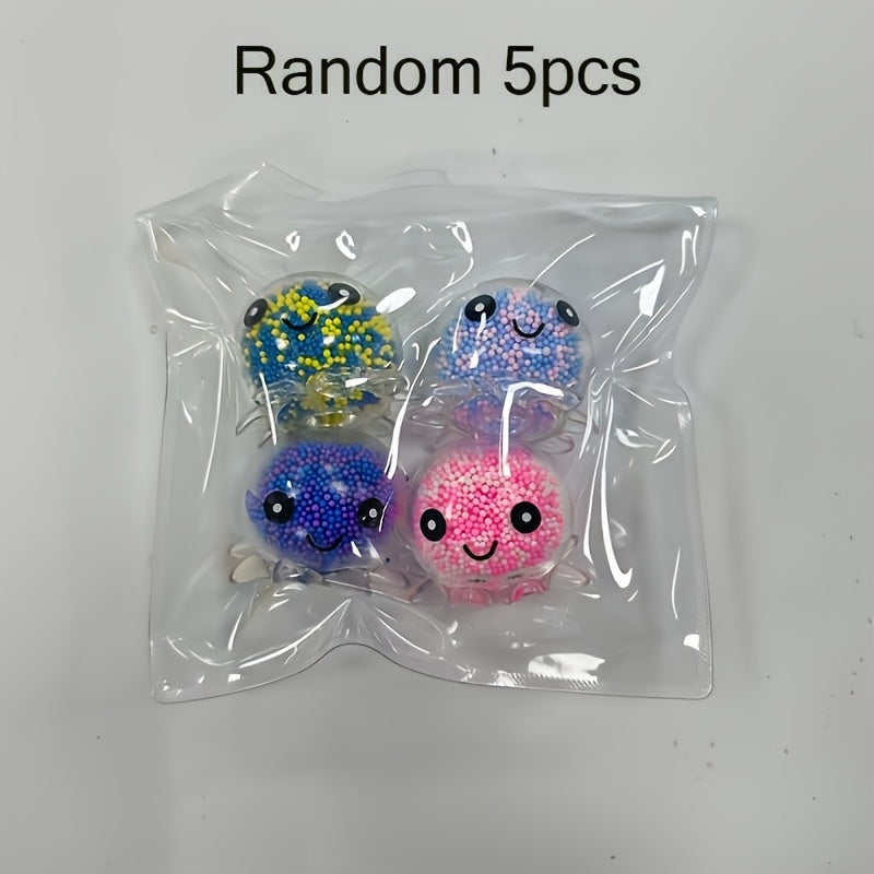 Squishy Stress Balls Octopus Shape, 3 or 5 Pack, Bead-Filled Sensory Fidget Squeeze Toys for Kids & Adults, Anxiety Relief, Colorful Transparent Party Favors, Stocking Stuffers, Halloween Christmas Gifts