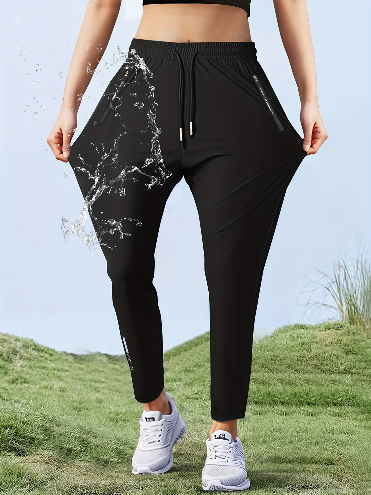 Women's Quick-Dry Straight Leg Pants High Stretch - Drawstring Waist Zipper Pocket Athletic Joggers, Water-Repellent Lightweight Running Pants 5 Colors XS-XL