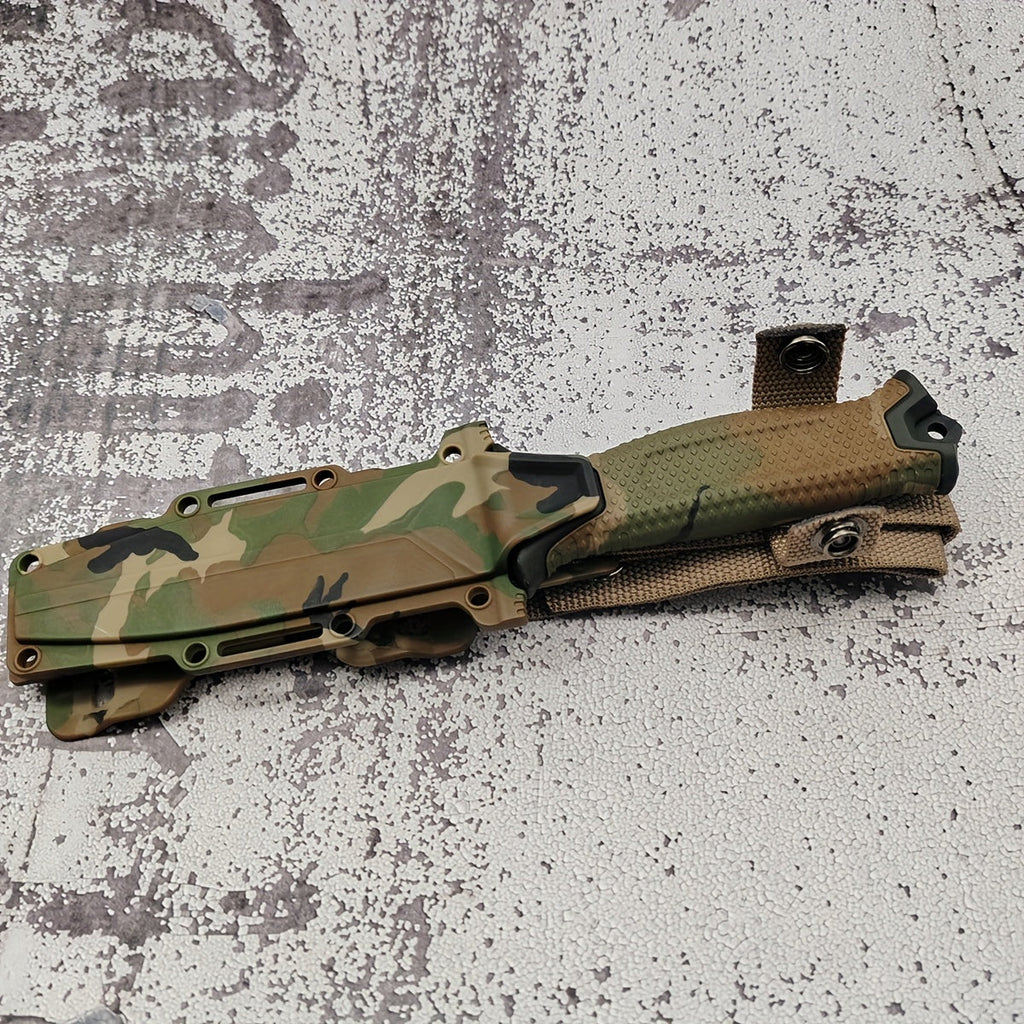 Outdoor Fixed Blade Knife – Stainless Steel Straight Blade, Non-Slip Handle, K-Sheath, EDC Hunting, Fishing, Camping, Survival Knife, Camouflage, Multi-Purpose Field Tool for Men