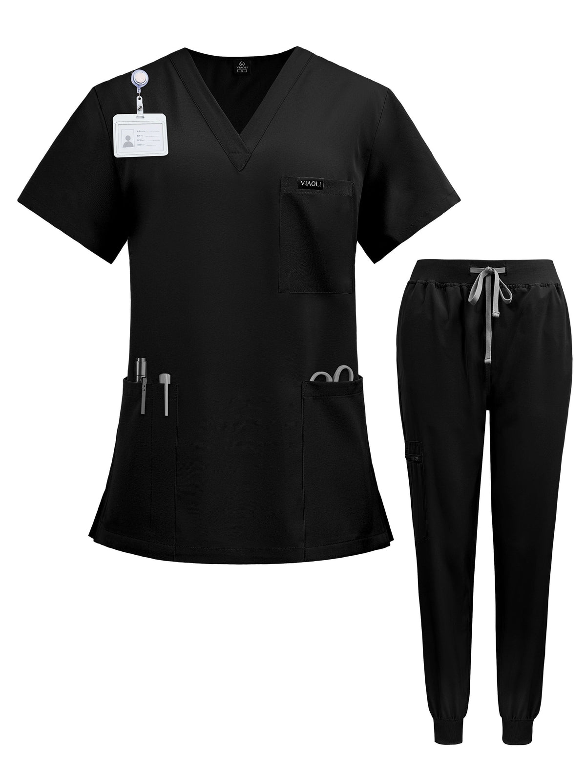 Women's Scrub Set Nursing Uniform - V-Neck Short Sleeve with Pockets, Wrinkle Resistant & Machine Washable, 7 Colors S-XXL, Professional Healthcare Nurse Scrubs for Women