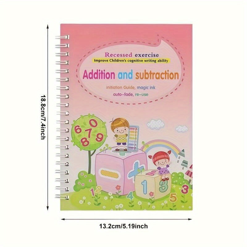 Magic Reusable Calligraphy Handwriting Exercise Books 4-Pack with Pen and 8 Refills, Kids Writing Practice Tracing Books, Reusable Water Writing Set, Christmas Gift for Children
