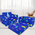 Kids Sofa 2-in-1 Toddler Fold Out Couch Convertible Lounger Soft Foam No Assembly Required for Boys Girls Reading Napping Playing Blue Dinosaur Purple Unicorn Cars