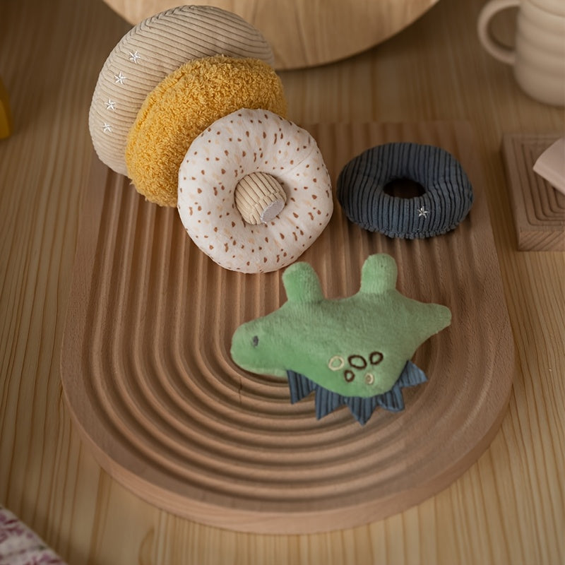 Baby Stacking Plush Ring Toy, Soft Textured Stuffed Stacking Blocks for Infants, Stroller & Crib Travel Toy for Baby Boys & Girls, Unicorn & Stegosaur Stacker Set