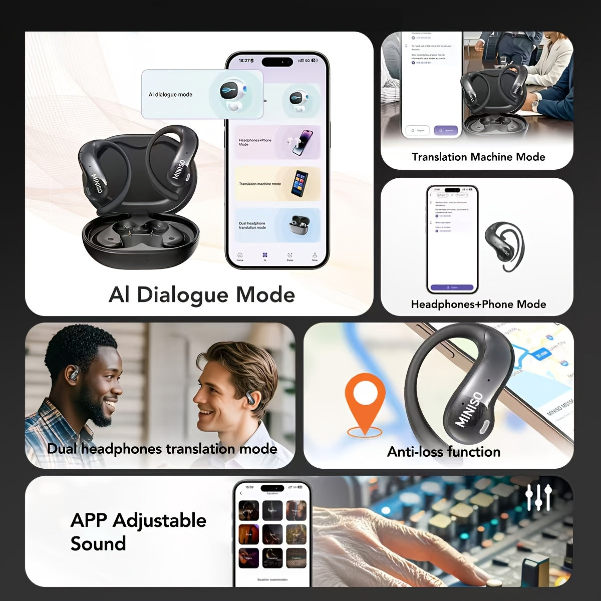 AI Smart Translation Earbuds - 150 Languages, HD Touchscreen, Real-Time Translation, HD Sound, Ultra-Long Battery & App Control - Travel, Business & Study - Black, Purple & Pink