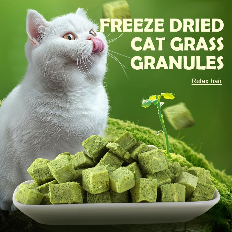 Freeze-Dried Cat Grass Hairball Control Tablets – Natural Mint Molar Sticks & Granules, Chicken-Flavored Cat Snacks for Dental Health & Hairball Removal
