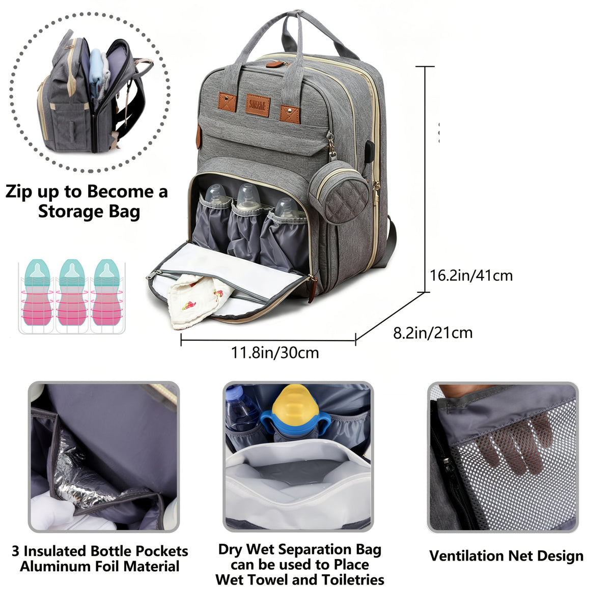 Lamroro Diaper Bag Backpack with Changing Station & Pad, Large Capacity Multi-Functional Travel Bag for Moms & Dads, Stylish Baby Shower Gift, 4 Colors Including Red Black Light Blue & Dark Blue