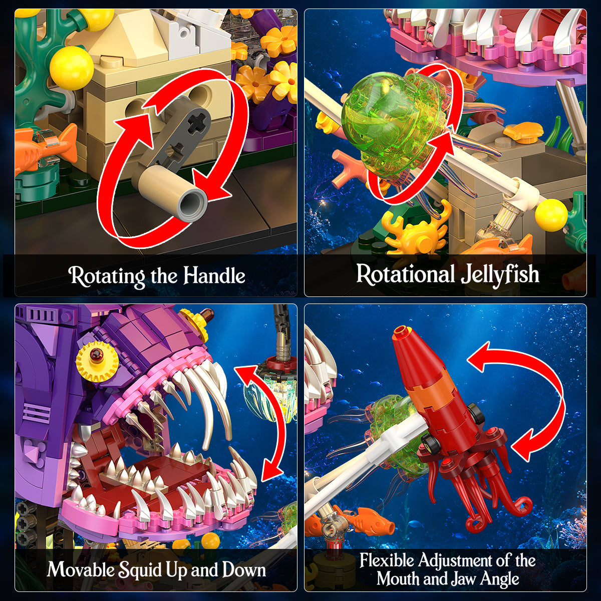 1145-Piece Anglerfish Building Blocks Set ABS Movable Mechanical Deep Sea Monster with Seabed Diorama Adjustable Jaw Spinning Jellyfish for Adult Display & Birthday Christmas Gift – Purple