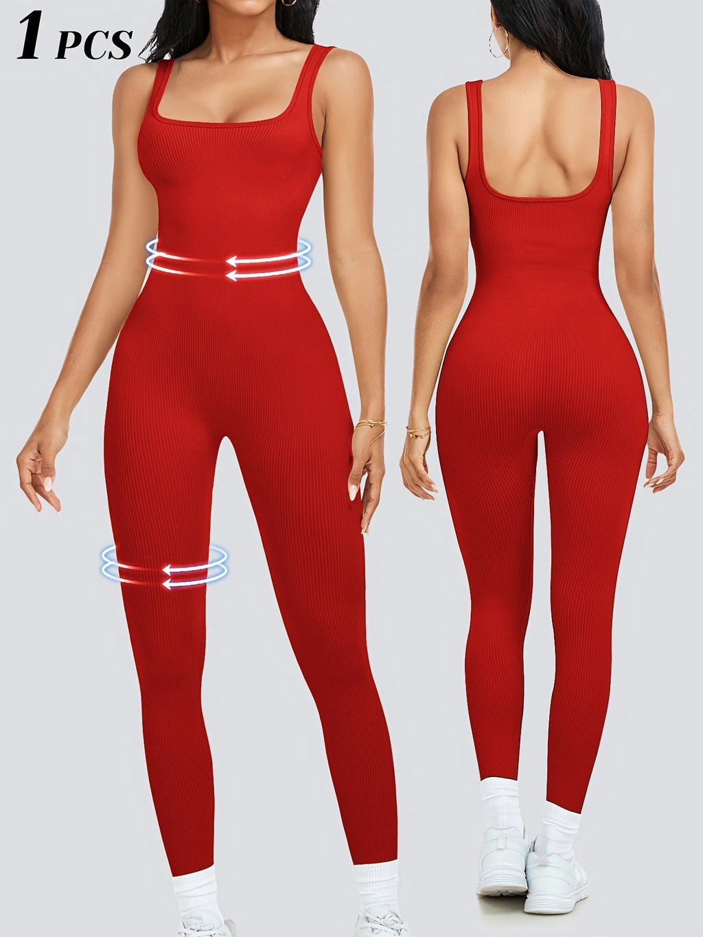 Women's Sleeveless Square Neck Jumpsuit – 90% Nylon Stretch Fabric, Thick & Opaque Activewear for Yoga, Pilates, Running, Fitness & Everyday Wear, Sizes S-XL, Multiple Colors