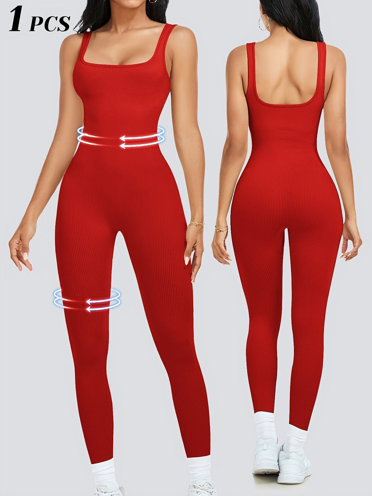 Women's Sleeveless Square Neck Jumpsuit – 90% Nylon Stretch Fabric, Thick & Opaque Activewear for Yoga, Pilates, Running, Fitness & Everyday Wear, Sizes S-XL, Multiple Colors