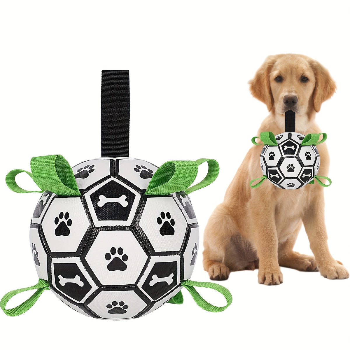 Soccer Ball Dog Toy with Straps – Durable Tug of War & Water Play Toy for Small & Medium Dogs, Includes Inflation Needle, Perfect Christmas & Birthday Gift for Puppies