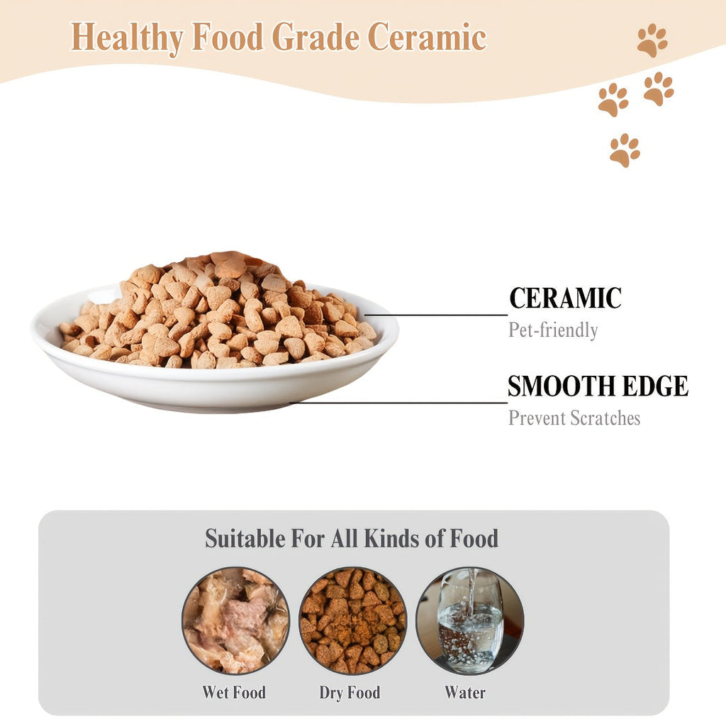 陶瓷猫碗4件套（带猫爪印设计）——猫须友好型宠物食水盆，适用于干湿粮，多功能猫咪及小型犬喂食套装，可用洗碗机清洗，易于清洁