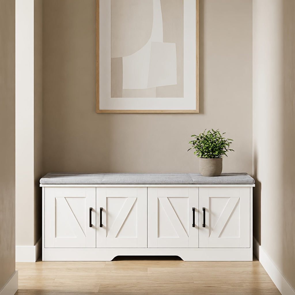 Entryway Storage Bench with Hidden Shoe Storage & Padded Seat, Removable Shelves for Boots Heels Sneakers, Shoe Cabinet Bench for Mudroom Hallway Bedroom Apartment, Family Organizer Furniture