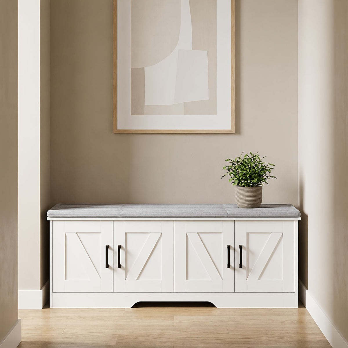 Entryway Storage Bench with Hidden Shoe Storage & Padded Seat, Removable Shelves for Boots Heels Sneakers, Shoe Cabinet Bench for Mudroom Hallway Bedroom Apartment, Family Organizer Furniture