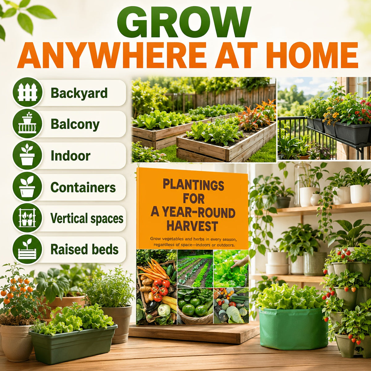 Planting for a Year-Round Harvest - Complete Guide to Growing Vegetables & Herbs in Every Season, Indoors or Outdoors, Any Space