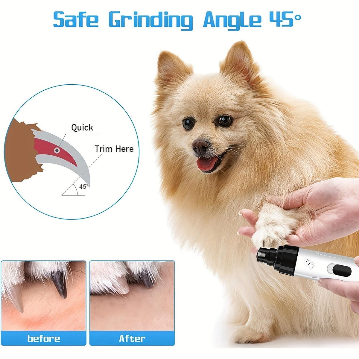 Electric Dog Nail Grinder, Quiet and Painless, USB Rechargeable, LED Screen Pet Grooming Tool