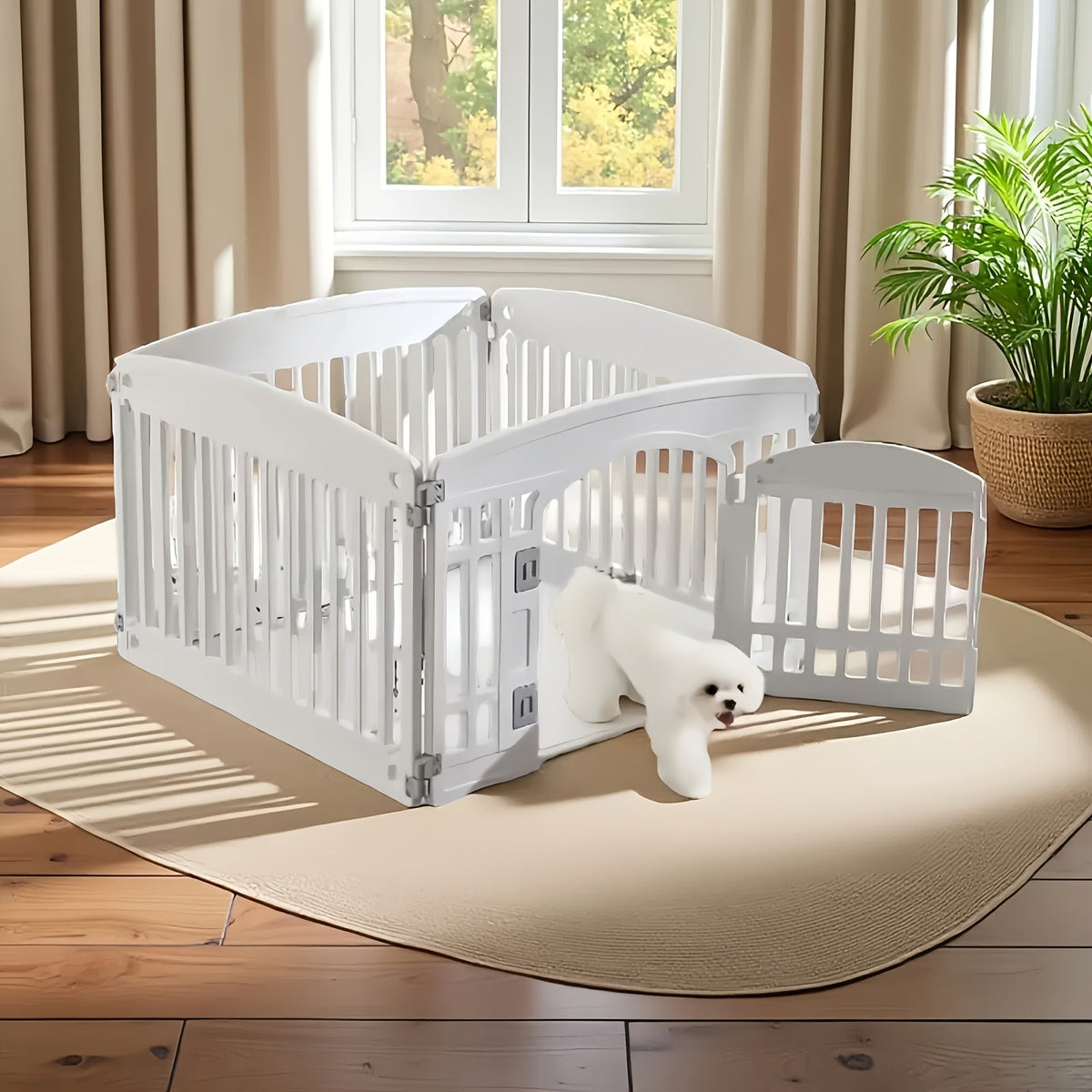4 & 6 Panel Expandable Dog Playpen with Non-Slip Base, Portable Indoor/Outdoor Puppy Pen with Safety Locking Door for Medium Dogs – Black & White