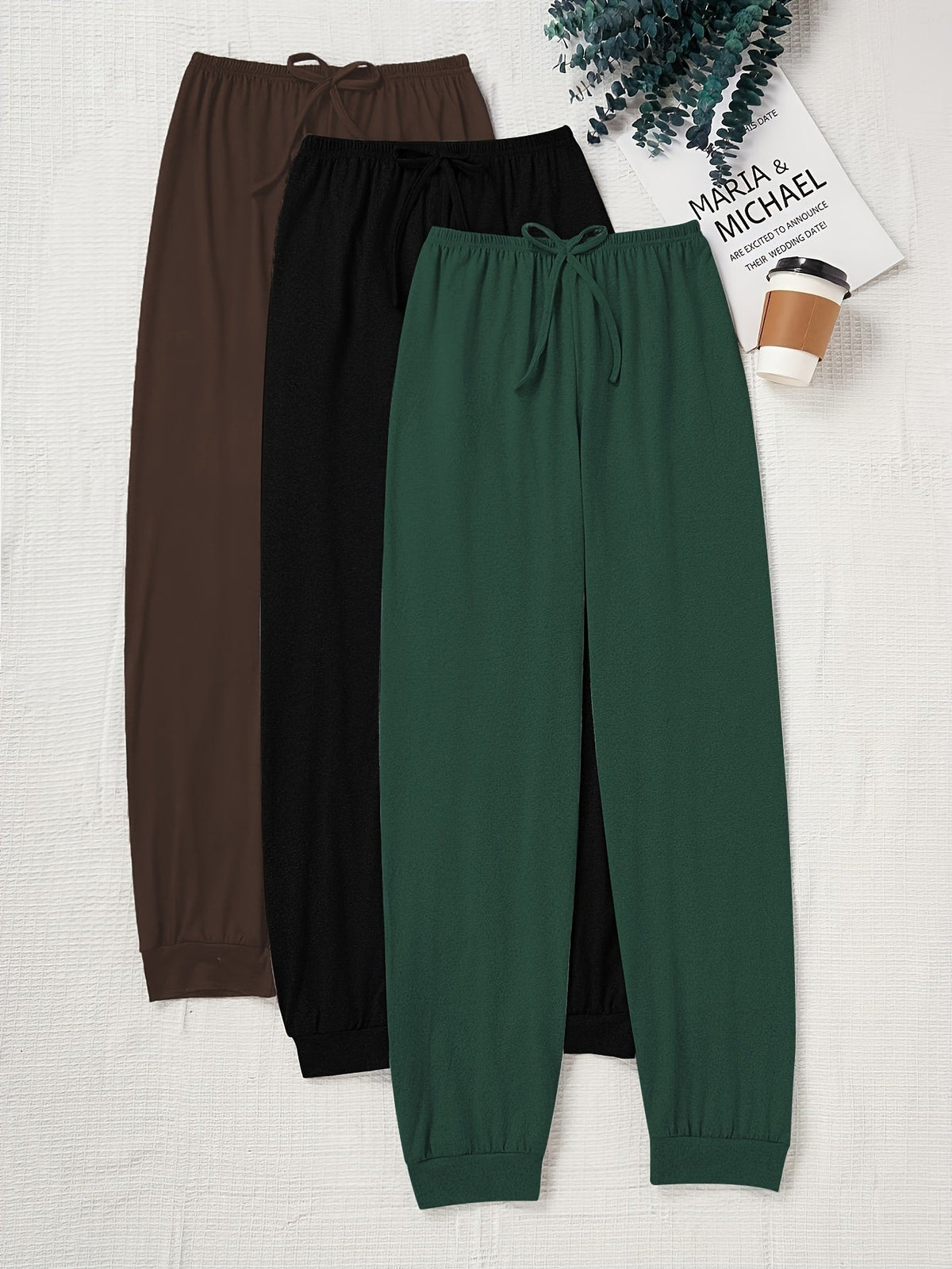 Women's Casual Drawstring Pants Loose Fit Elastic Waist Solid Color Home Lounge Pants Autumn Comfortable Knit Polyester XS S M L XL XXL
