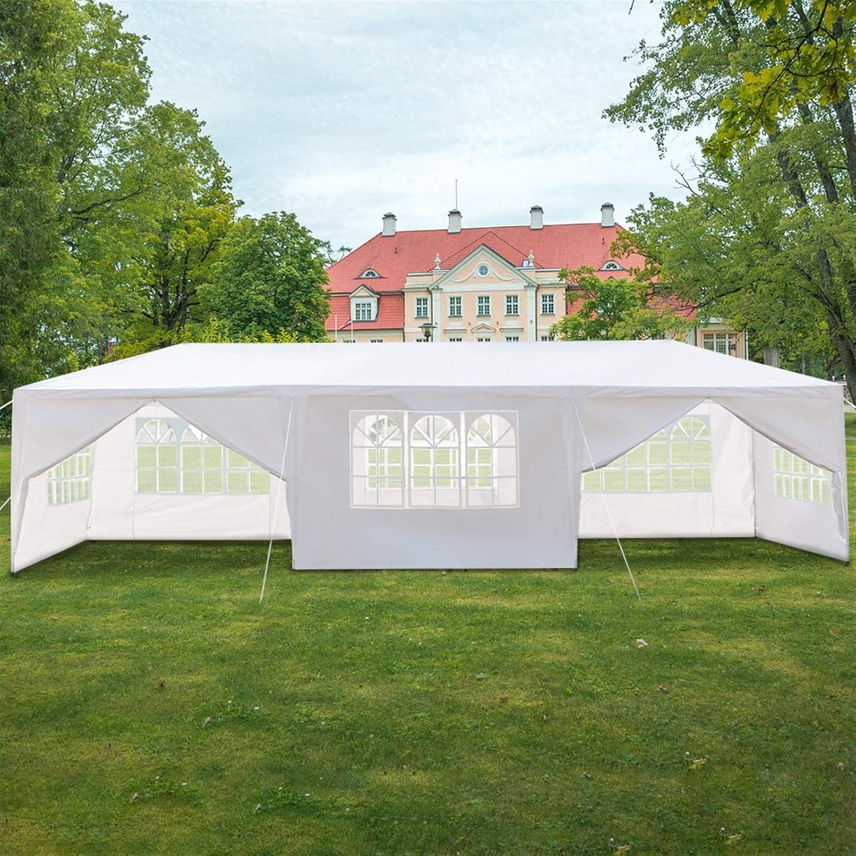 10'x30' Outdoor Party Tent Canopy Gazebo with Removable Sidewalls & Transparent Windows – 50-Person Instant Event Tent for Wedding Birthday Graduation BBQ Beach & Vendors, Black or White