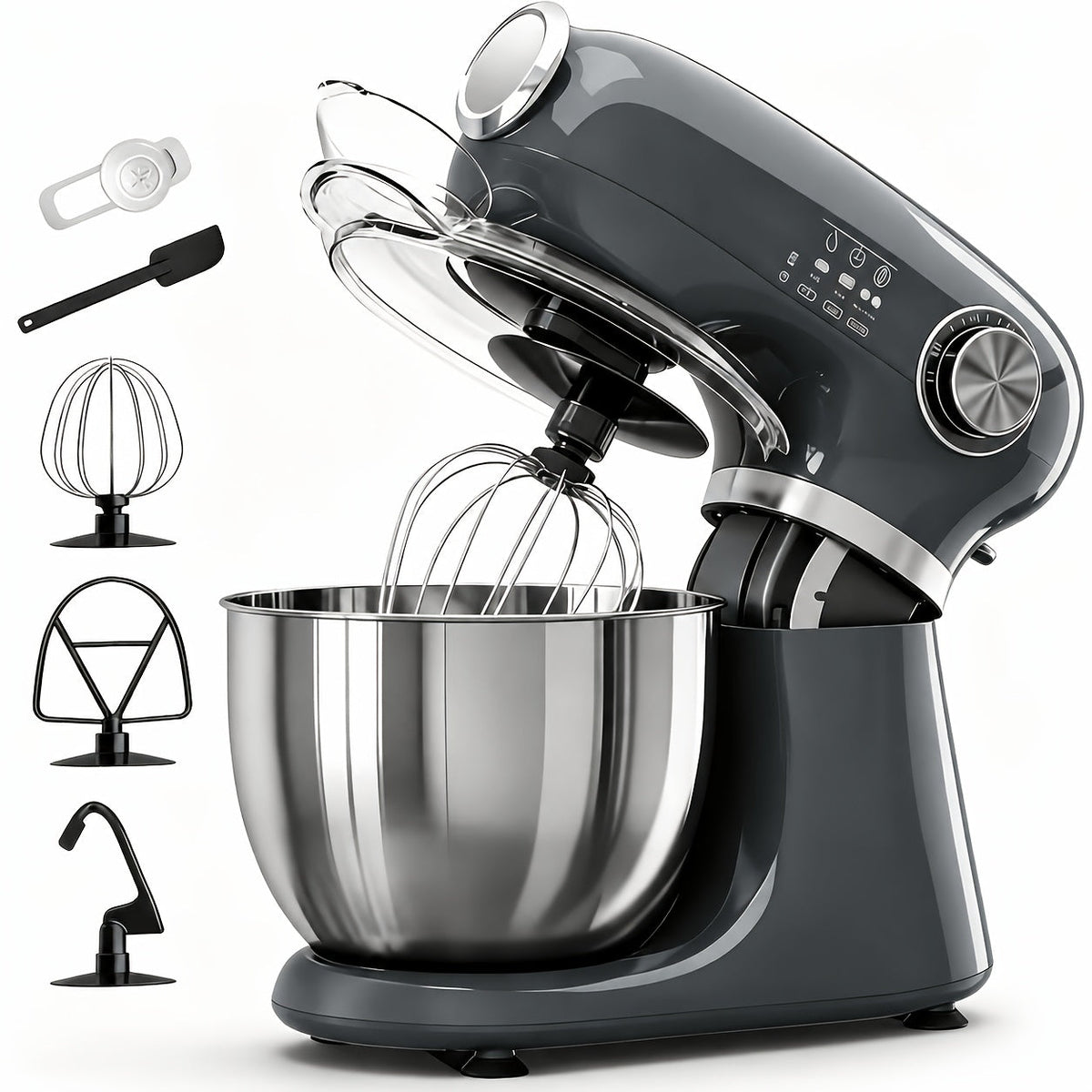 4-in-1 Stand Mixer 350W, 12-Speed with Pulse, 5.5Qt Stainless Steel Bowl, Dough Hook, Whisk & Mixing Paddle, Electric Kitchen Mixer for Cake Bread Dough Baking, Home & Professional Use