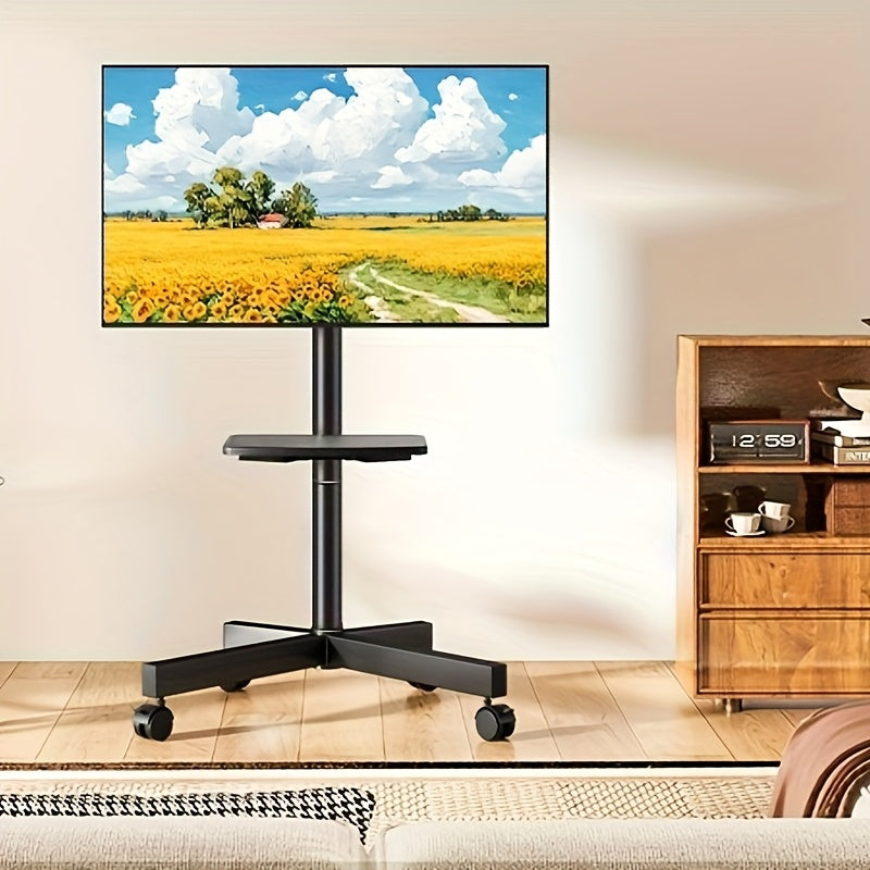Rolling TV Stand with Wheels Height Adjustable 88 Lbs 23–60 In VESA 400x400 3-Level Height Tilt Swivel Lockable Casters Cable Management for Living Room – White