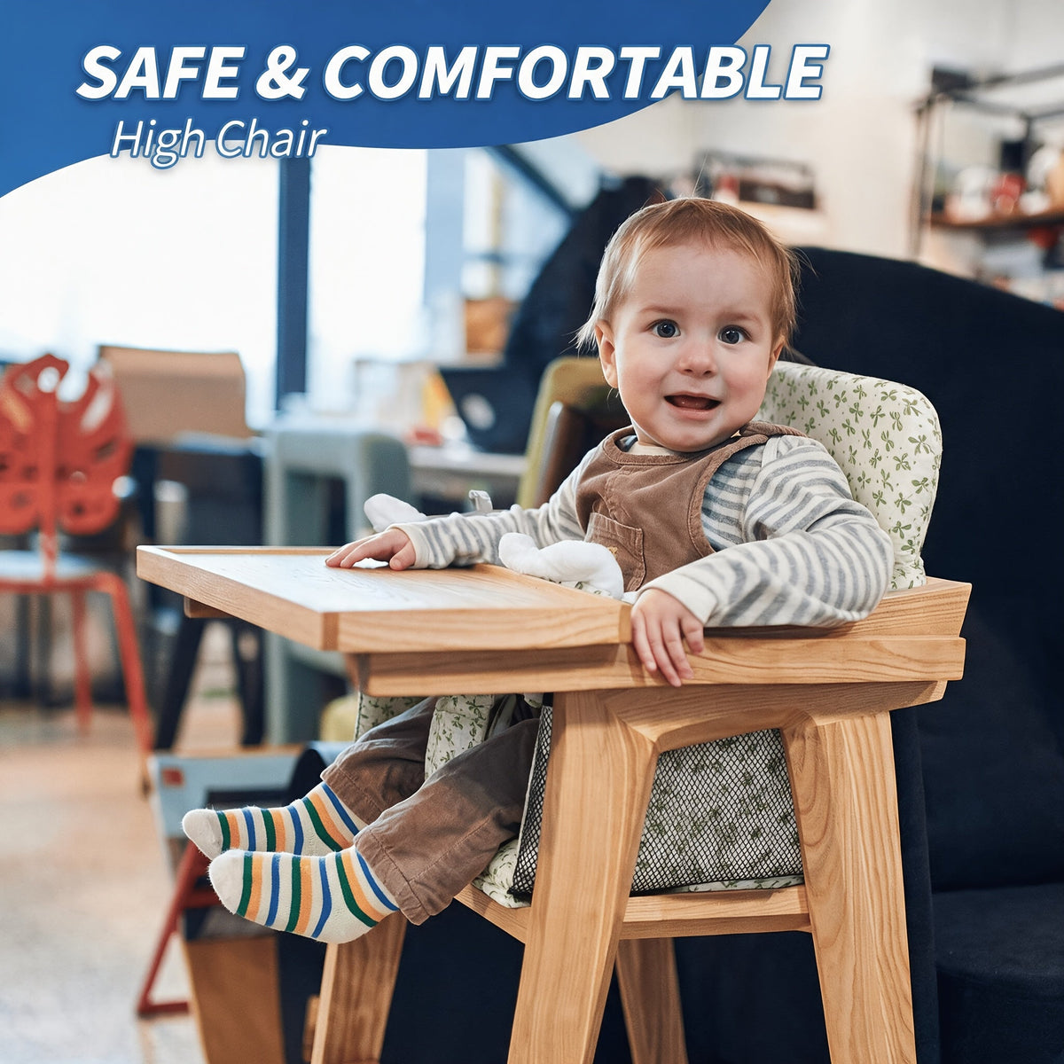 Baby Shopping Cart Cover & High Chair Cushion, Soft Padded Fully Enclosed Seat Cushion with Side Pocket, Portable Foldable Infant Seat Cover for Grocery Cart & Wooden Dining Chair
