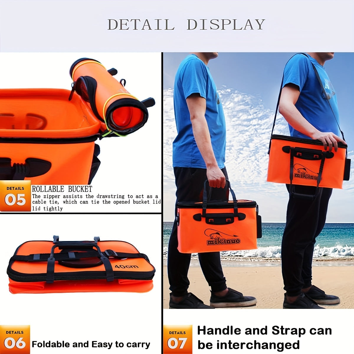25L Foldable Fishing Bucket, Collapsible EVA Live Fish Bait Container – Portable Multifunctional Outdoor Fish Keeper Bag for Carp & Freshwater Fishing, Gift for Men (Blue/Orange)
