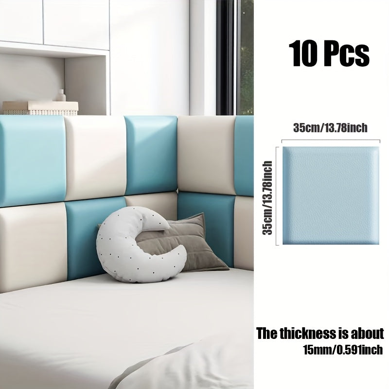10-Pack 3D Self-Adhesive Soft Leather Wall Panels 35×35 In Peel & Stick Removable Sound Insulation Anti-Collision Waterproof Wear-Resistant – 7 Colors