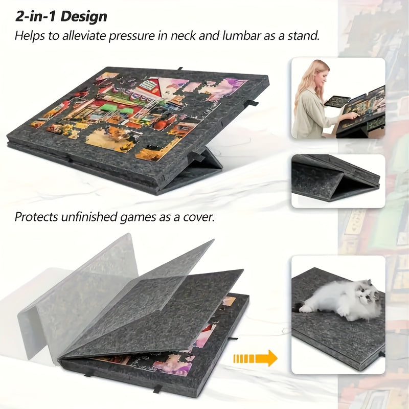 1000-Piece Puzzle Table, 2-in-1 Tilting Design with Stand, Lid & 6 Drawers, Ultralight Portable Puzzle Board for Adults, Ergonomic Jigsaw Puzzle Accessory Gift for Puzzle Lovers – Natural & Grey