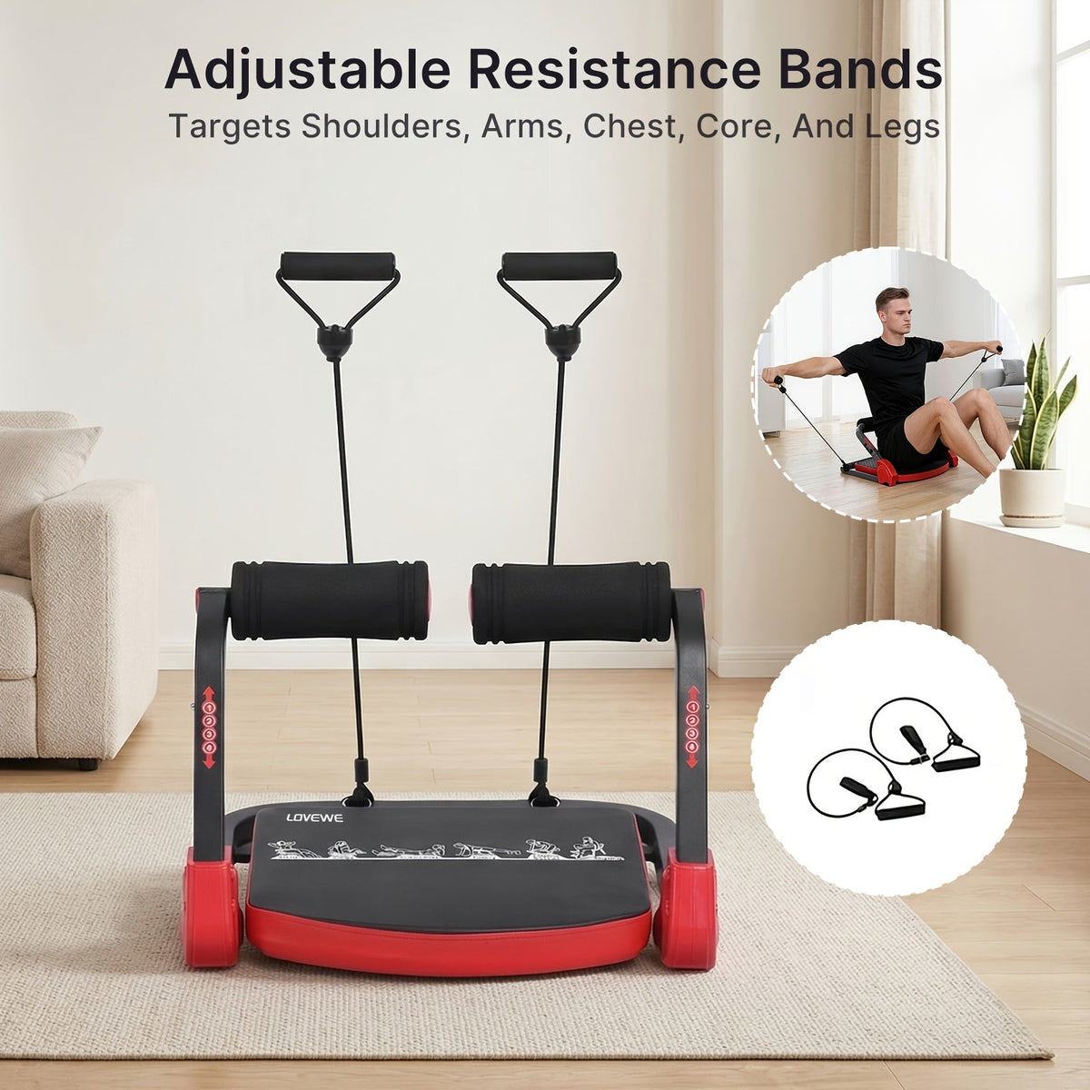 6-in-1 Ab Trainer with Resistance Bands, Foldable Ab Cruncher, Adjustable Height & Resistance, Full Body Core Strength Training for Abs, Legs, Arms & Back, Portable Home Gym Equipment