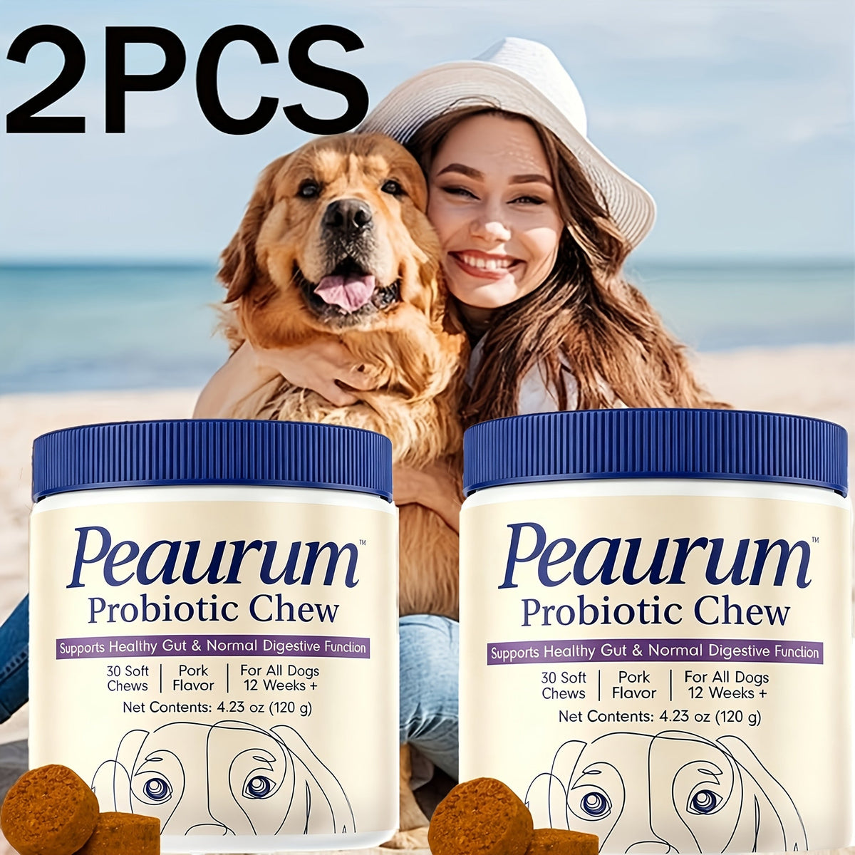 Probiotics for Dogs 60 Softgels Natural Plant-Based Formula Supports Gut Health, Digestion, and Seasonal Allergy Relief - 120g (1-Pack or 2-Pack)