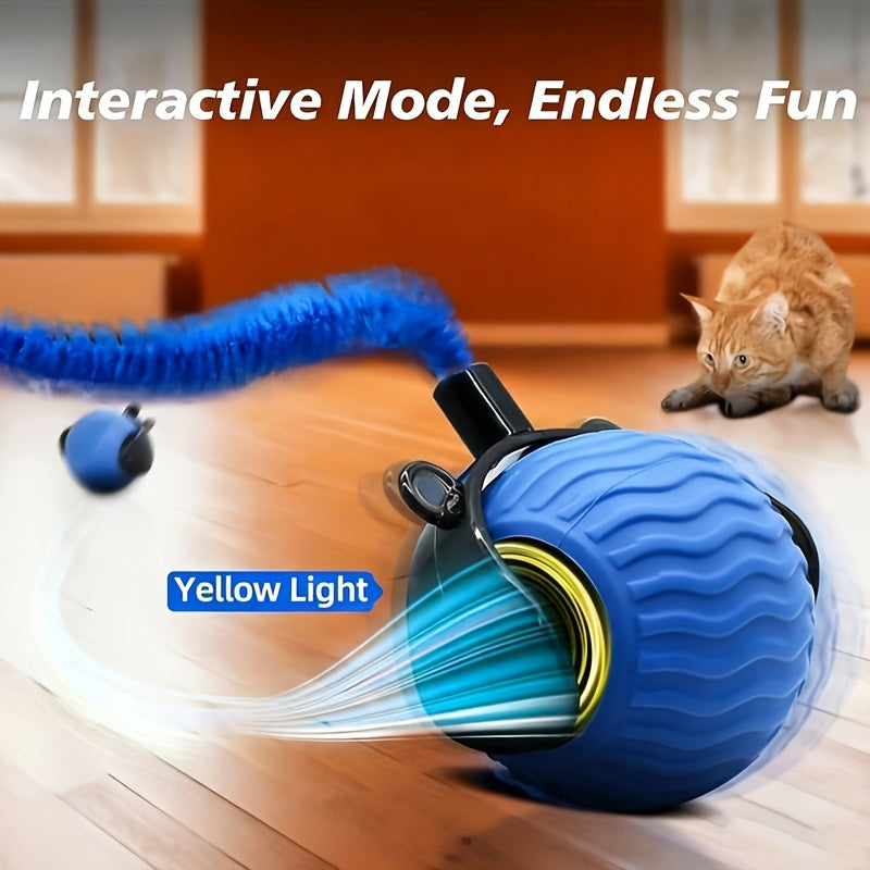Automatic Moving Ball Cat Toy 360° Rolling Interactive Indoor Cat Toy with Tail, Dual Speed Adjustment, Boredom Buster for Indoor Cats, Blue/Orange