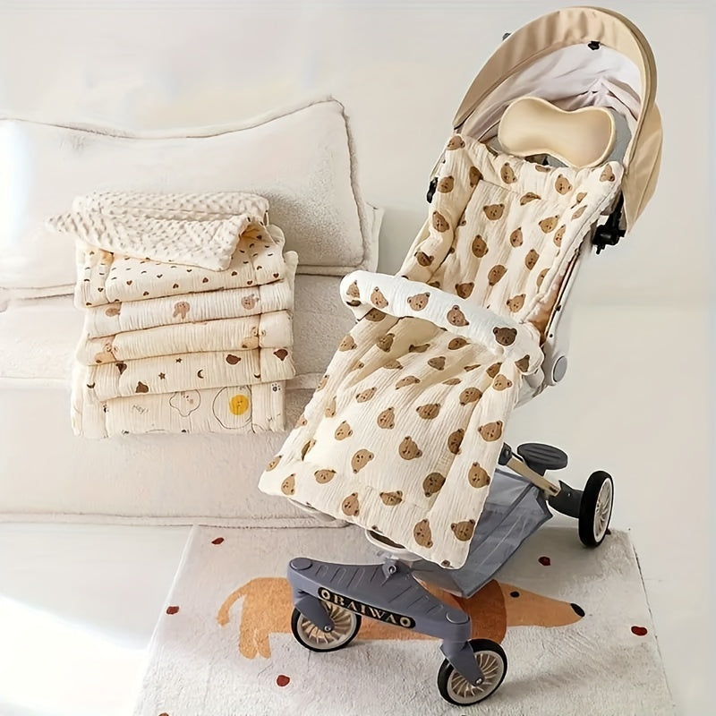 Soft Gauze Baby Stroller Mattress Pad, Breathable Comfortable Stroller Liner for Newborns & Infants, 6 Cute Styles Including Tulip Bear Pink Bunny & Color Dots