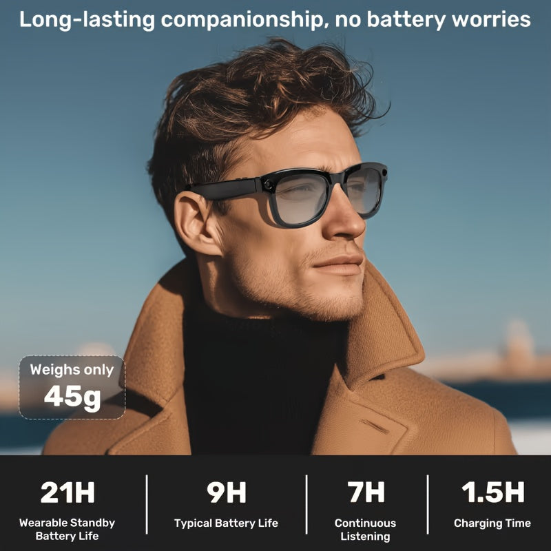 AI Smart Glasses with 8MP HD Camera, Touch Control, ChatGPT Real-Time Translation, Wireless Calling, Blue Light Protection, Dual-Mic Noise Reduction, and Photochromic Lens for Cycling, Driving, Travel, and Office Use