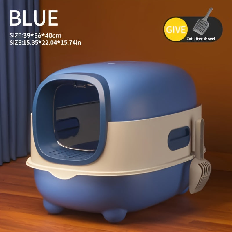 Extra Large Enclosed Cat Litter Box with Pull-Out Drawer, Anti-Odor, Anti-Splash, Easy Clean, Portable Indoor/Outdoor Cat Toilet with Litter Shovel (Purple, Gray, Blue) - Holiday Gift