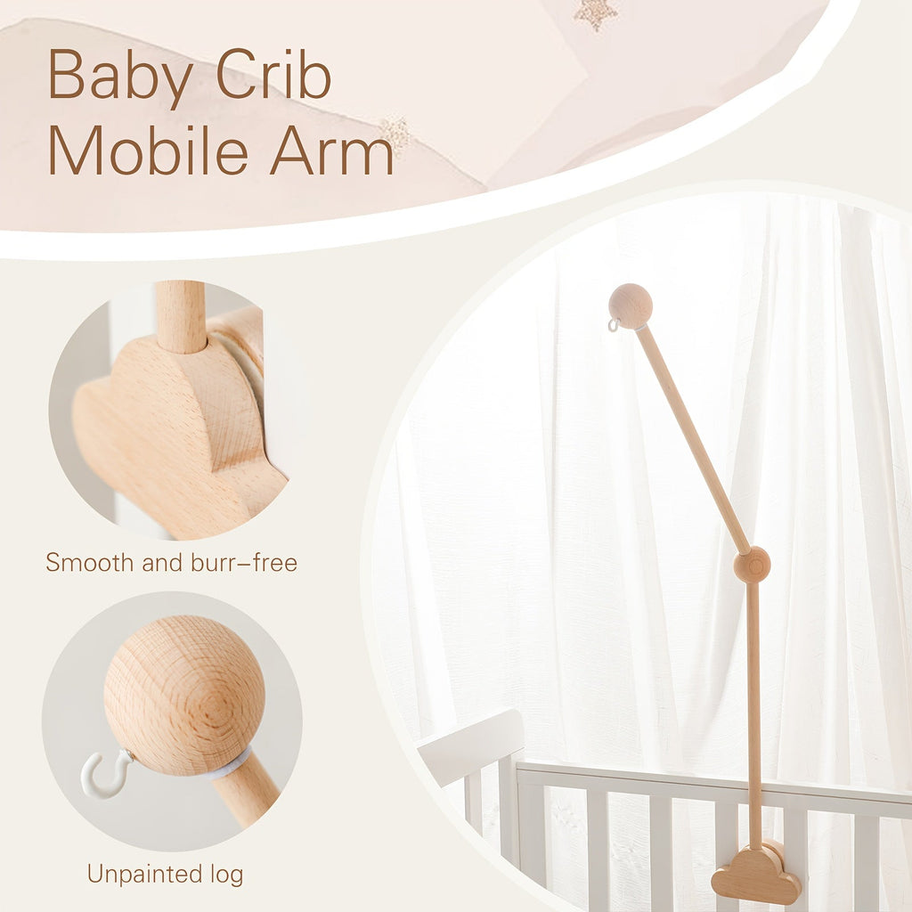 Wooden Cloud Baby Bed Bell Bracket, Nursery Mobile Hanger for Crib & Bedside, Children's Room Hanging Toy Arm Bracket Accessory, Baby Shower & Birthday Gift