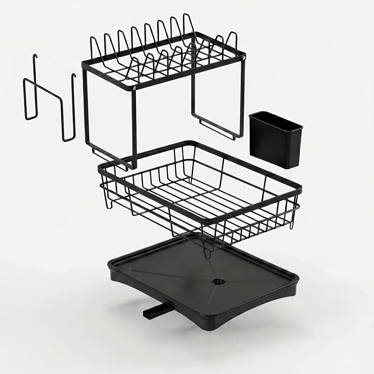 2-Tier Dish Drying Rack for Kitchen Counter with Drainboard, Drain Mat, Knife, Fork, and Cup Holder, Utensil Organizer, Dish Drainer, Kitchen Gadget Gift for Women, Mother's Day