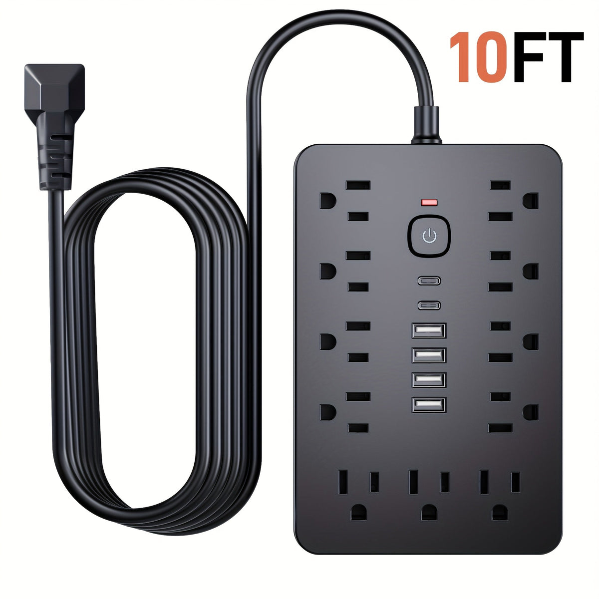 17-in-1 Power Strip Surge Protector with 11 AC Outlets, 4 USB Ports, and 2 USB-C Ports, Flat Plug Design, Space-Saving Extension Cord for Home, Office, Desk, and Kitchen, 5ft/10ft Cord