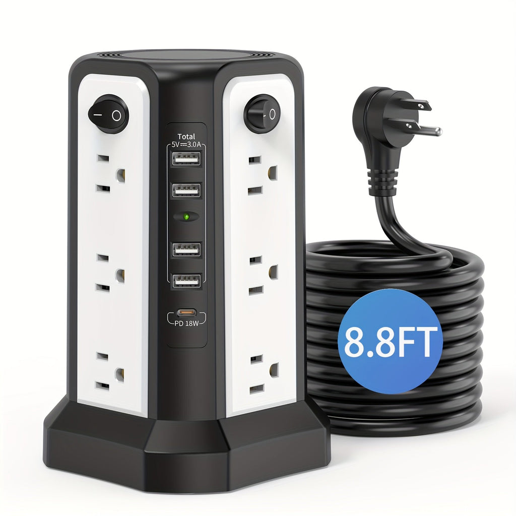 Power Strip Tower, 16 AC Outlets, 5 USB Ports, USB-C PD 20W, 1500J Surge Protector, Flat Plug Desktop Extension Cord