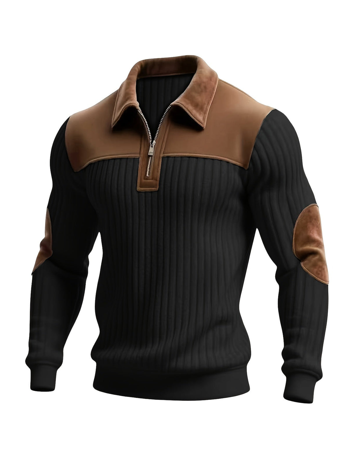 Men's Color-Block Stand Collar Pullover – Thick Warm Long Sleeve Zip Detail Casual Sweatshirt for Daily Fashion & Commuting in White Apricot Black & Khaki Green S–XXL