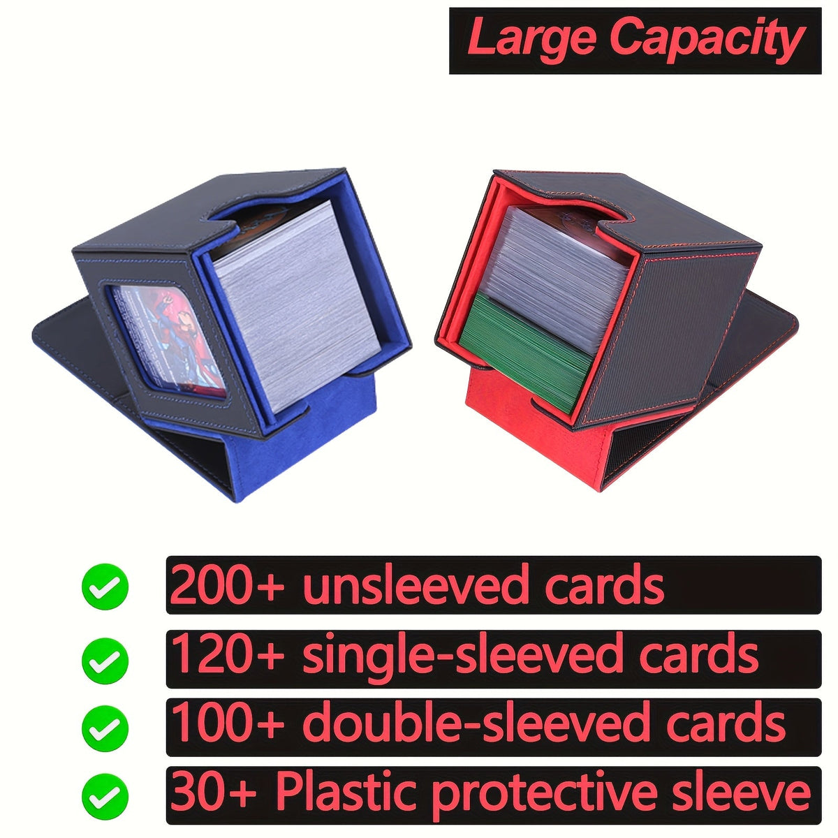 TCG Deck Box for 100+ Double-Sleeved Cards, Commander Display Card Storage Case with 2 Dividers, Top-Sleeve Compatible with MTG Magic the Gathering, Pokemon, Yu-Gi-Oh Trading Card Games - Black, Gray, Blue, Purple, Green