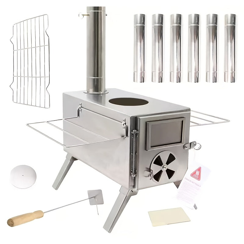 Portable Foldable Stainless Steel Wood Burning Camping Stove No Electricity or Flint Needed – Lightweight Compact Camp Stove for Tent Hiking Backpacking & Outdoor Cooking