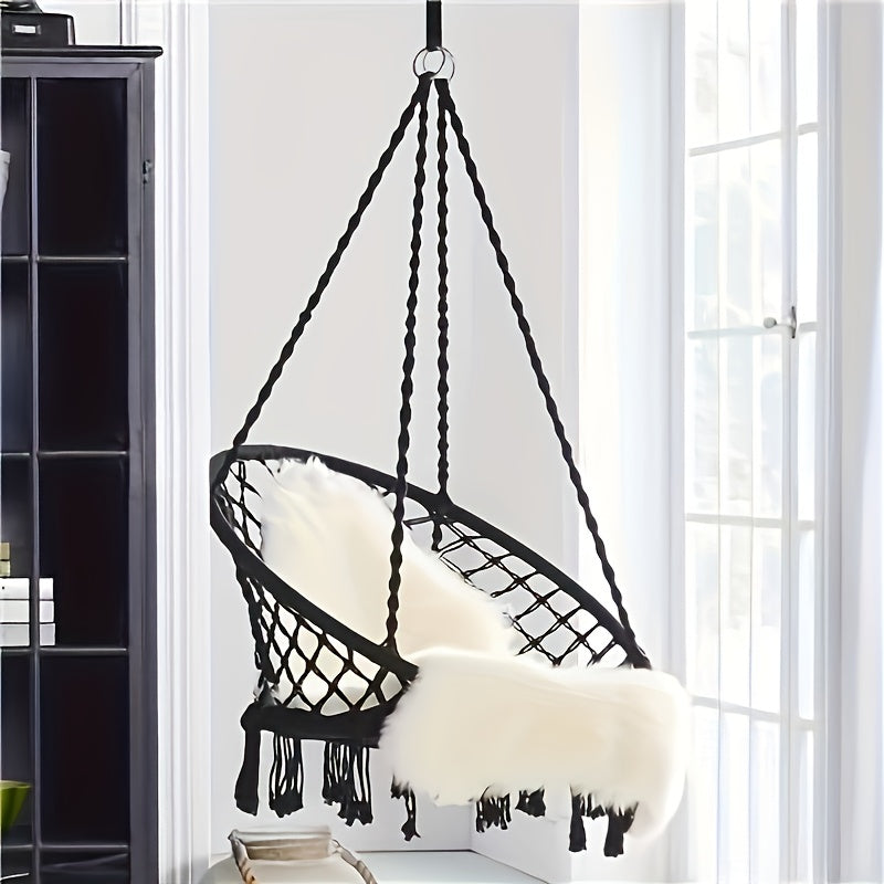 Hanging Hammock Chair Swing Woven Patio Swing Chair for Outdoor Garden Indoor Balcony & Camping – Holiday Gift – Black & White