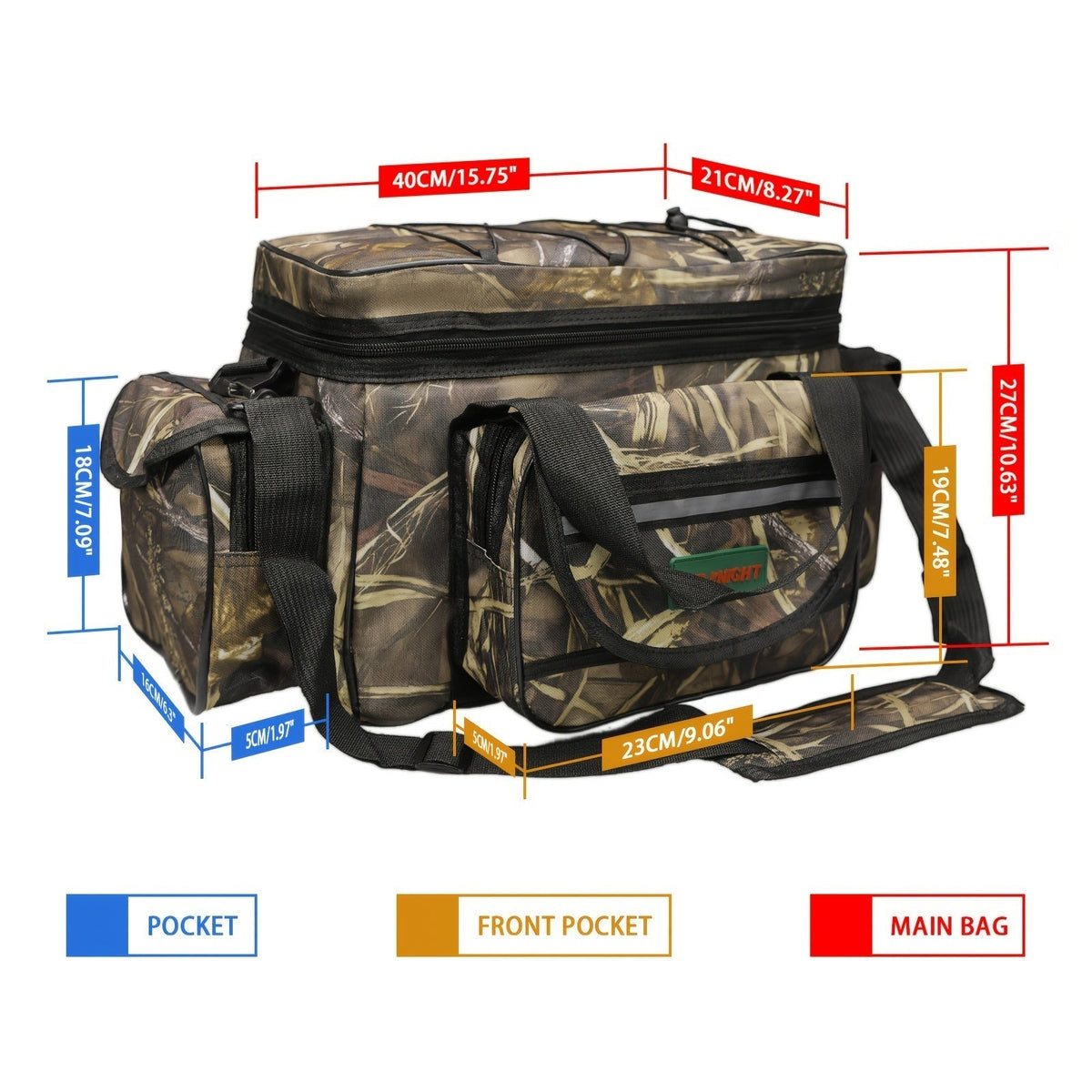 SeaKnight Fishing Tackle Bag Camo – Large Capacity Waterproof Nylon Shoulder Bag for Bass Trout Fishing, Hiking, Camping, Outdoor Sports, and Travel for Men and Women