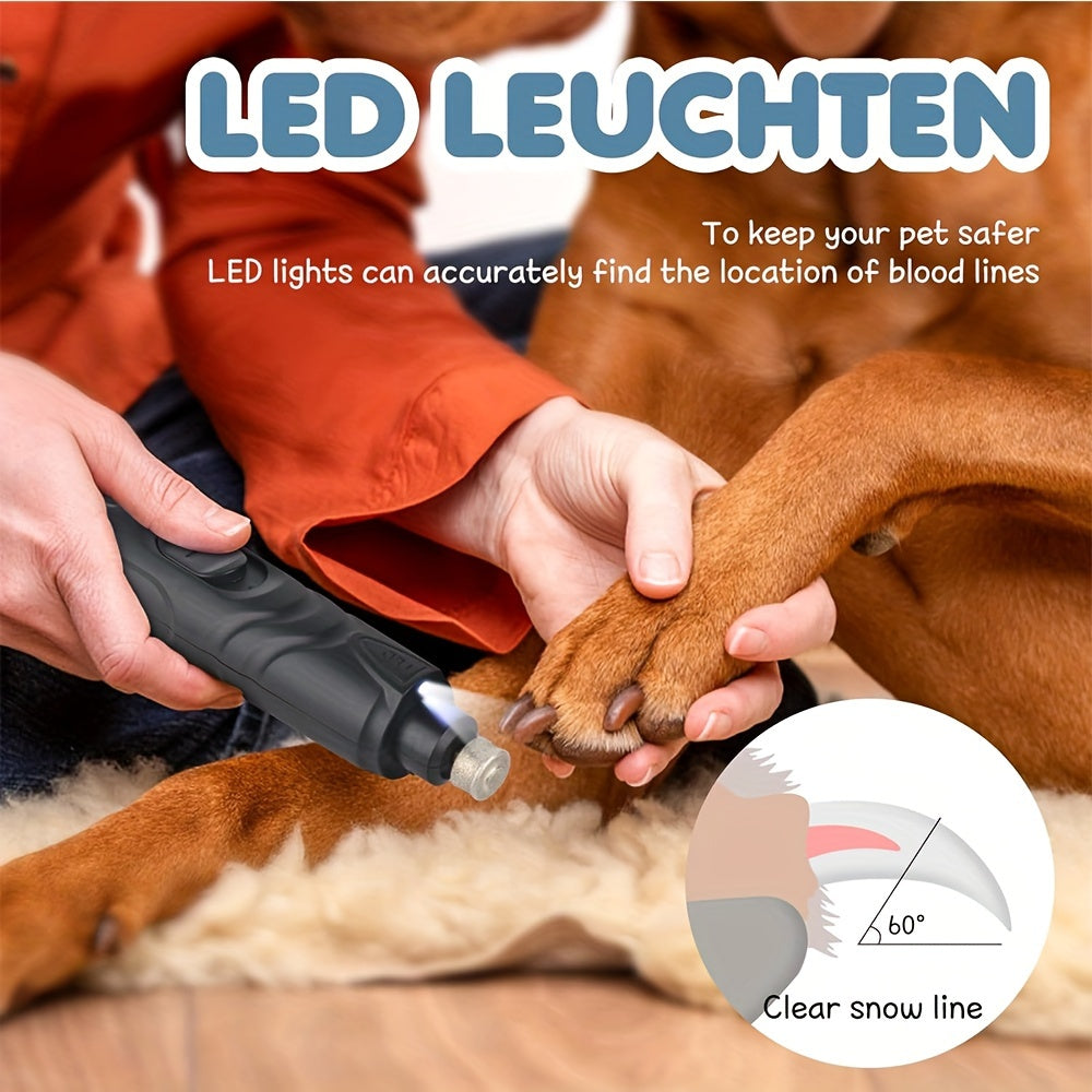 Dog Nail Grinder with LED Light - Quiet Rechargeable Pet Nail Grinder 2-Speed Painless Nail Trimmer for Large and Small Dogs, USB Charging with Grinding Wheel