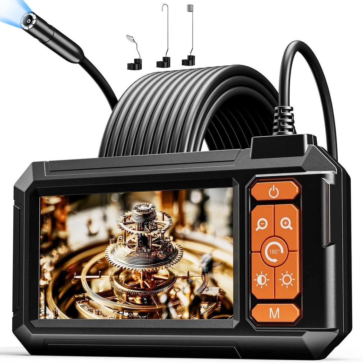 Industrial Endoscope Inspection Camera - 4.3" IPS Display, 1080P, 8 LED Lights, Semi-Rigid Cable, IP67 Waterproof for Sewer, Pipe & Wall Inspection - 2M & 5M