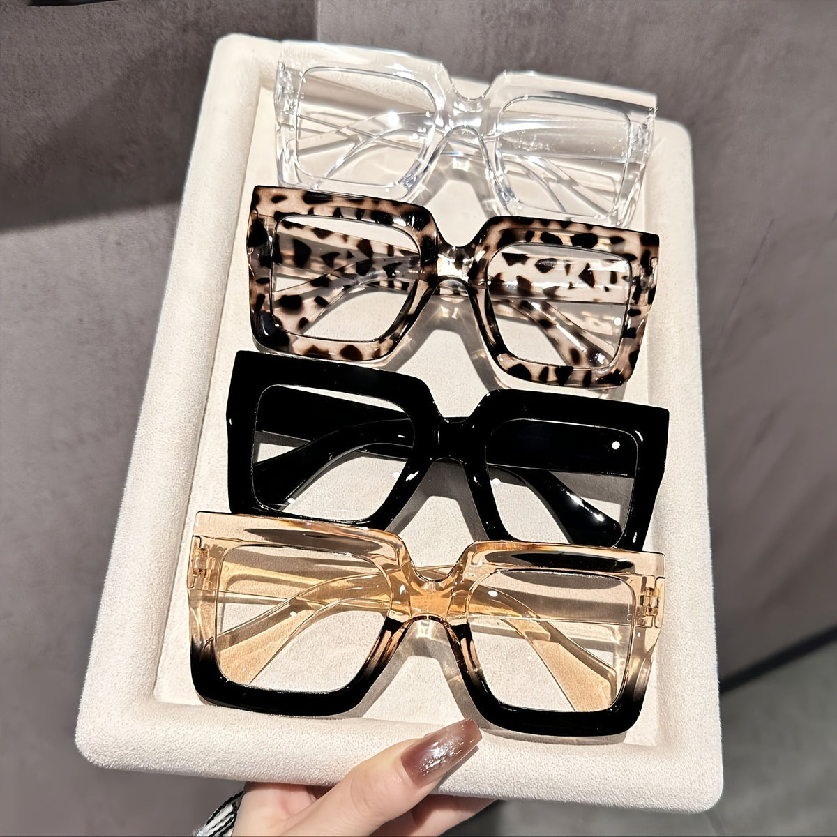 4 Piece Women's Square Fashion Glasses Set – Tortoiseshell Clear & Rose Gold Lightweight Plastic Frames, Stylish Decorative Eyewear for Office, Home & Parties, Gift for Women