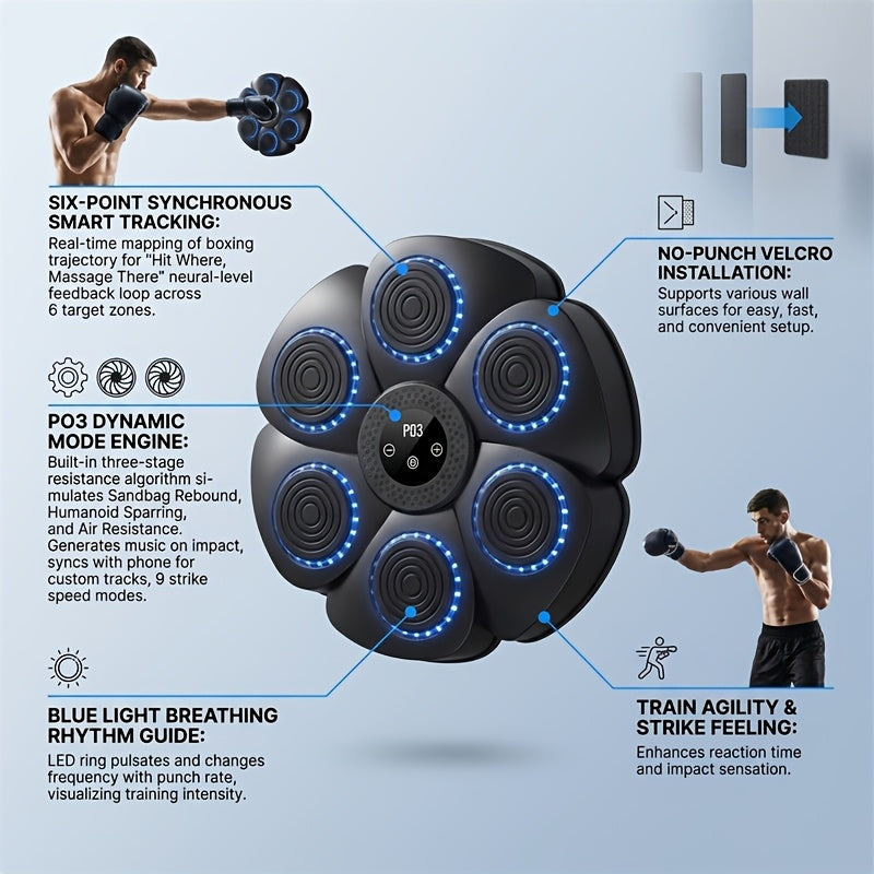 Wall-Mounted Wireless Boxing Machine – 9-Speed Punch Trainer with Counter LED Lights & Bluetooth Music for Home Gym Training (Gloves Included)
