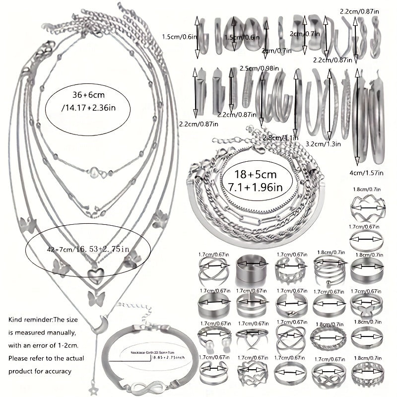 57-Piece Boho Jewelry Set for Women - Bracelets, Rings, Anklets, Earrings, Necklaces, Gold & Silver Elegant Layering Accessories for Daily Wear, Vacation, Beach, Festivals & Gifts
