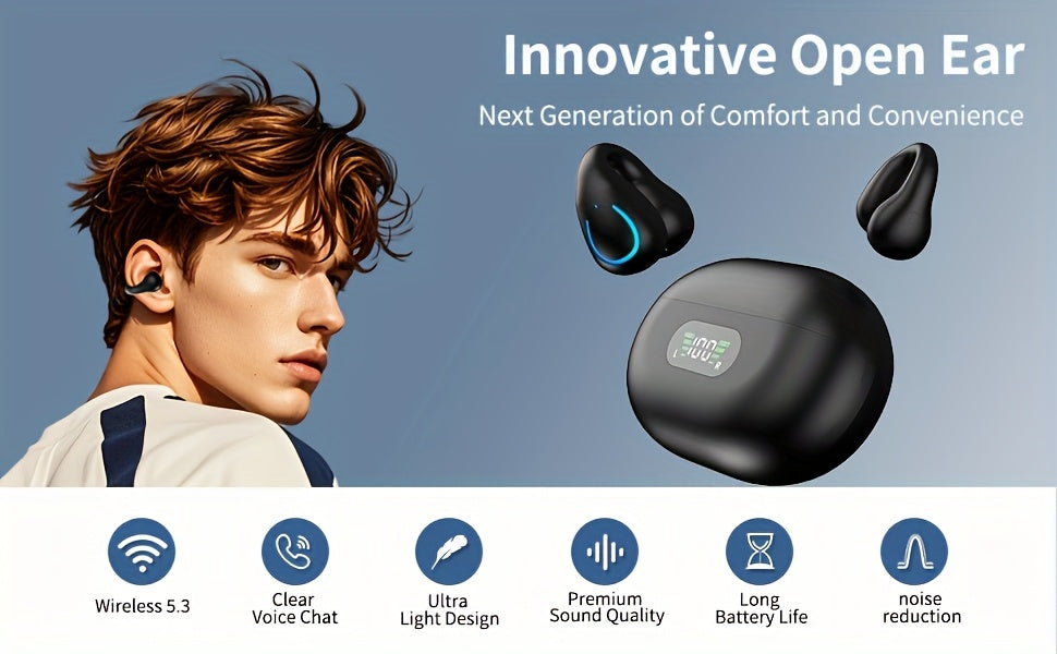 Open-Ear Wireless Earphones Bluetooth 5.4 TWS 360° Ambient Awareness ENC Clear Calls Touch Control All-Day Comfort Sport Fitness Earbuds Secure Fit Truly Open Design