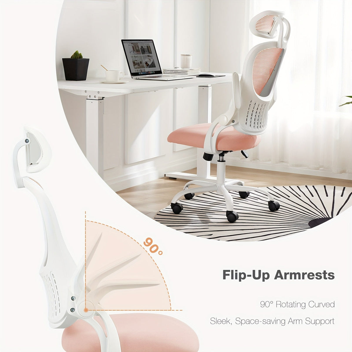 Ergonomic Mesh Office Chair High Back – Adjustable Headrest Lumbar Support Flip-Up Arms 144° Tilt Swivel Computer Chair for Home Office Gaming Study